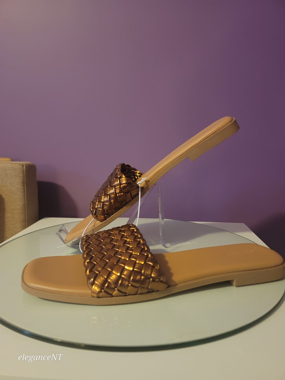 Old Navy Metallic Bronze Woven Slide Sandals - Women Sz: 11 NWT - Picture 2 of 8